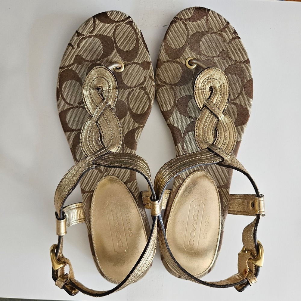 Coach Metallic Gold Sandals • Women’s 7.5 • Classic Logo "C" • Summer Chic - Picture 3 of 9
